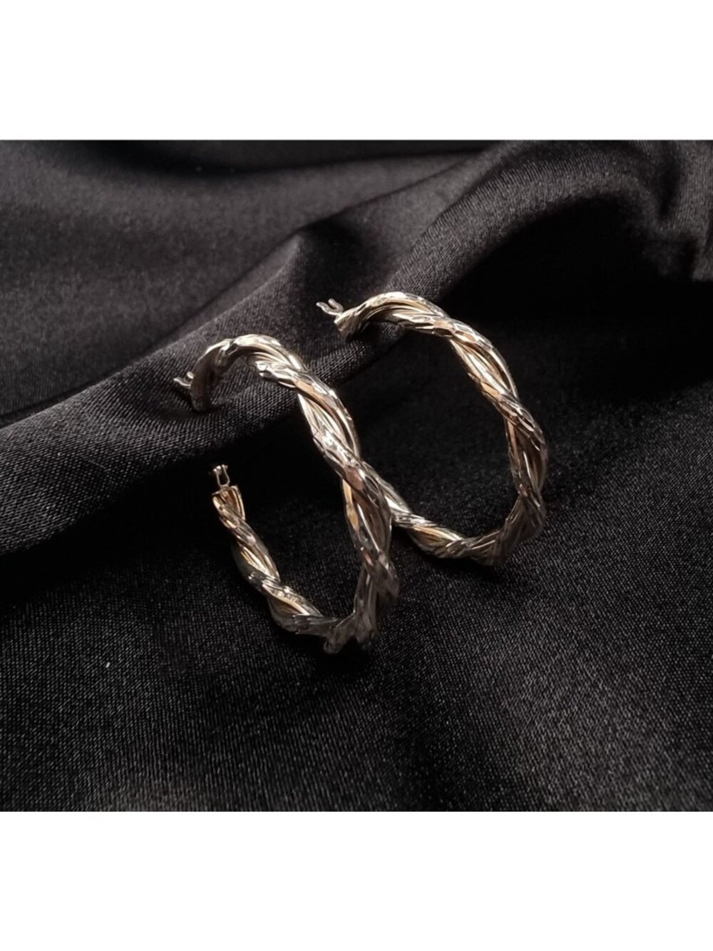 925 Sterling Silver JCM Signed Twisted Sterling Silver Hoop Earrings